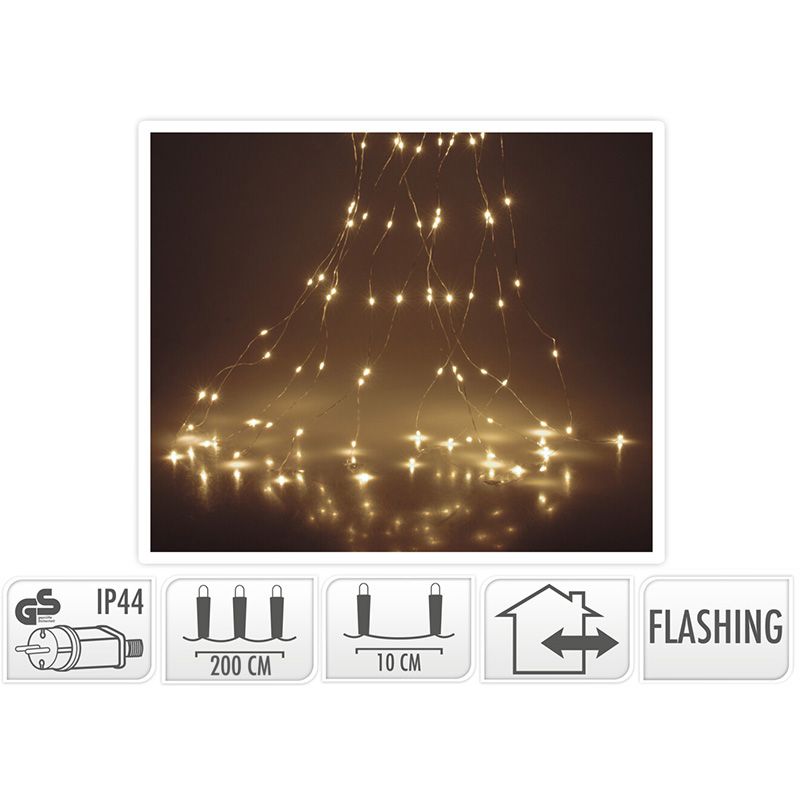 Productfoto: Cascade Kerstverlichting - 200 LED - Vuurvliegjeseffect - 10 Strengen van 2 Meter