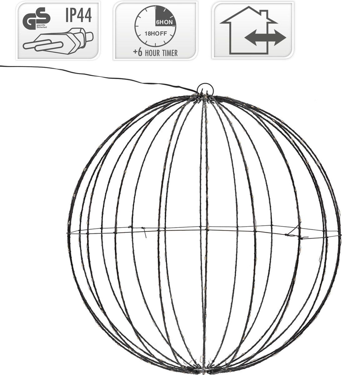 Extra productfoto: Ceruzo LED-Lichtbol - 50 cm - 320 LED - Extra Warm Wit - Timer - Zwart Metaal