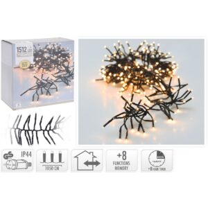 Cluster kerstverlichting 1512 LED, 11 meter, extra warm wit
