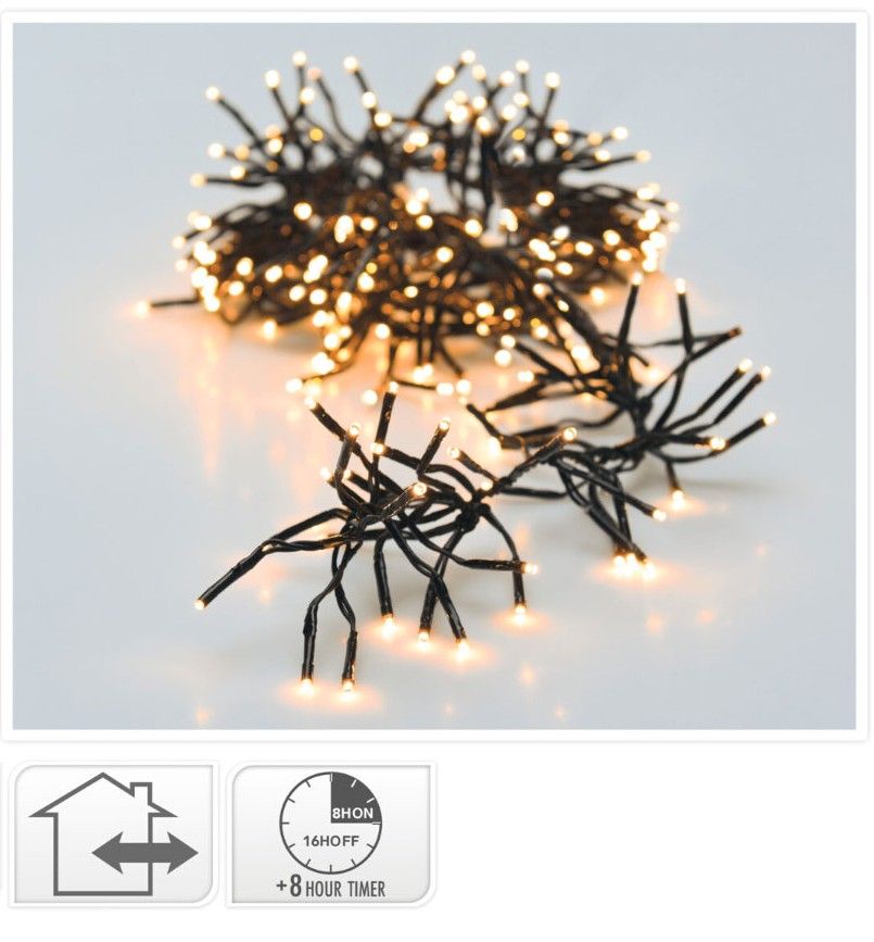 Cluster kerstverlichting 192 LED, 1,4 meter, extra warm wit
