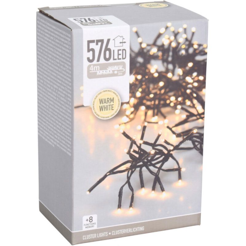 Extra productafbeelding cluster kerstverlichting 576 LED, warm wit