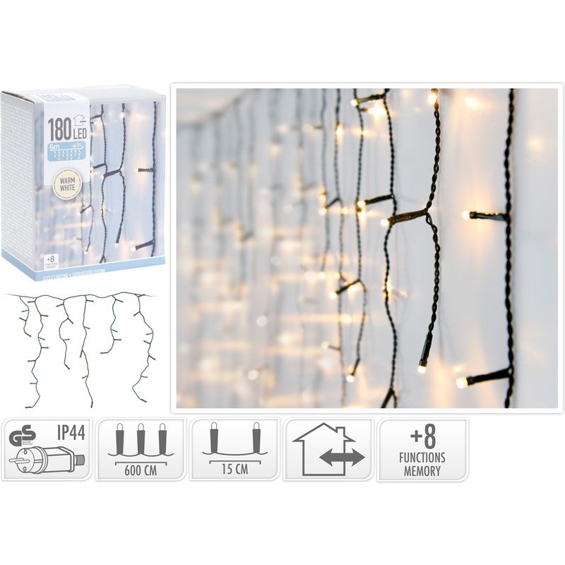 IJspegel kerstverlichting 180 LED, 5,85 meter, warm wit