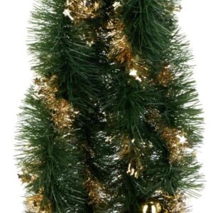Groene kerstguirlande van 270 cm met goudkleurige accenten