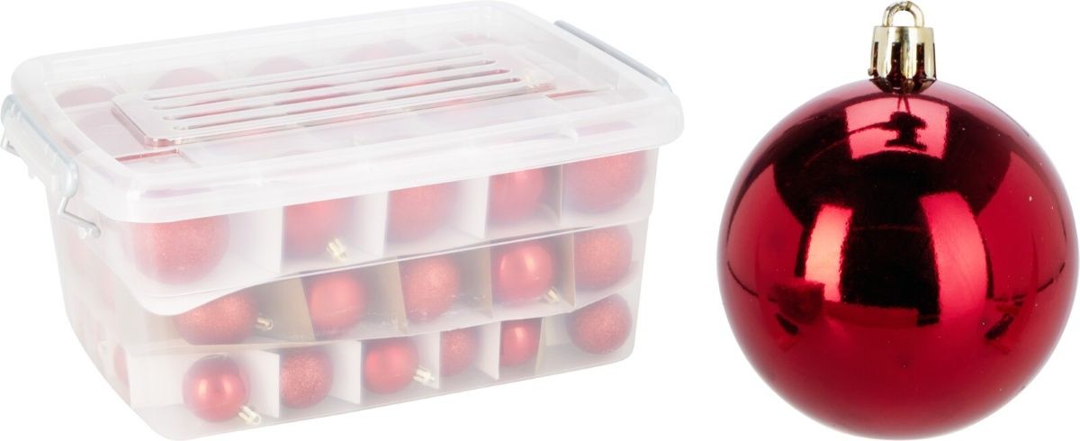 Productfoto: Kerstballenset Rood - 70 Stuks - Met Opbergbox