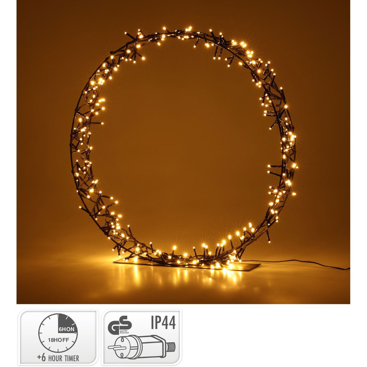 Extra productfoto: Verlichte Kerstkrans op Standaard - 40 cm - 200 LED