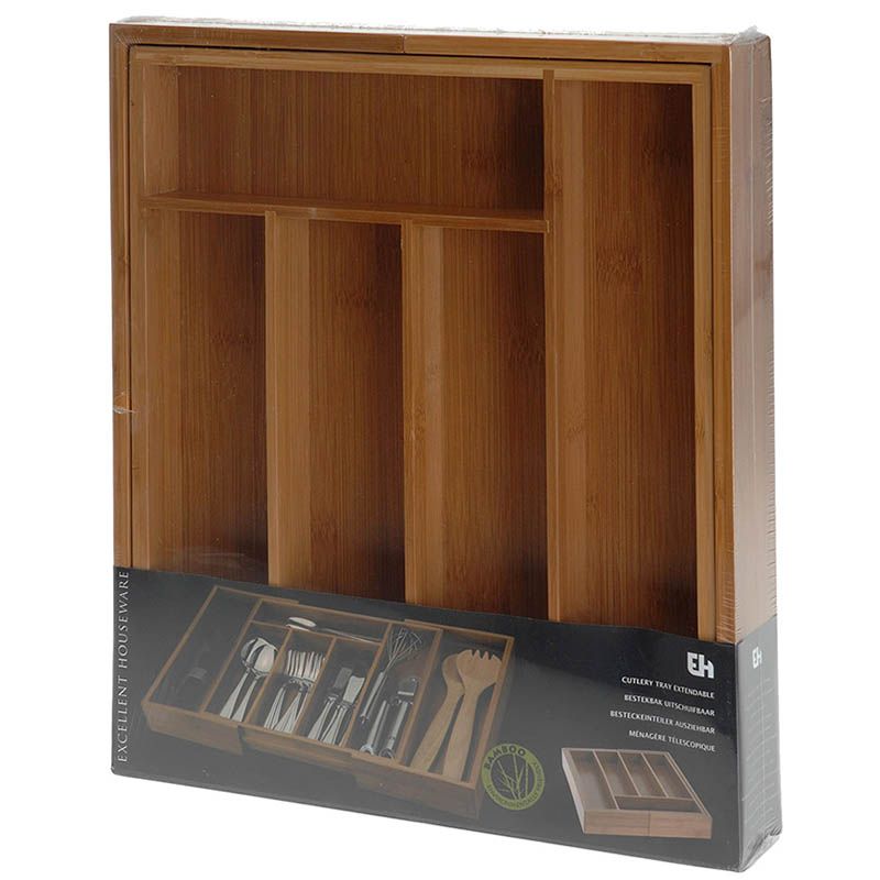 Extra productfoto: Uitschuifbare Bamboe Bestekbak - 28,5 tot 45 cm