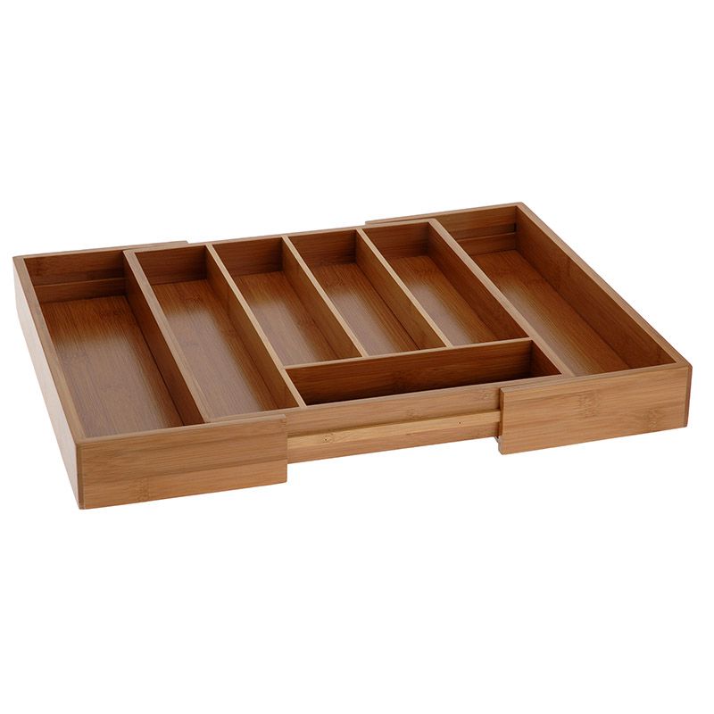 Extra productfoto: Uitschuifbare Bamboe Bestekbak - 28,5 tot 45 cm