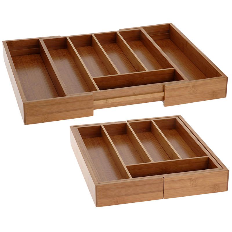 Productfoto: Uitschuifbare Bamboe Bestekbak - 28,5 tot 45 cm