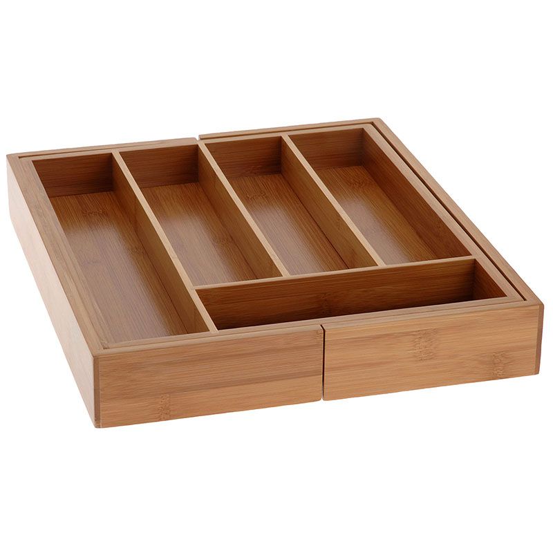 Extra productfoto: Uitschuifbare Bamboe Bestekbak - 28,5 tot 45 cm