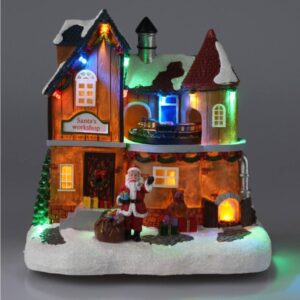 Santa Village kersthuisje met gekleurde LED-verlichting en draaiende kersttrein