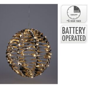 Goudkleurige decoratiebal van 25 cm met 60 warmwitte LED-lampjes