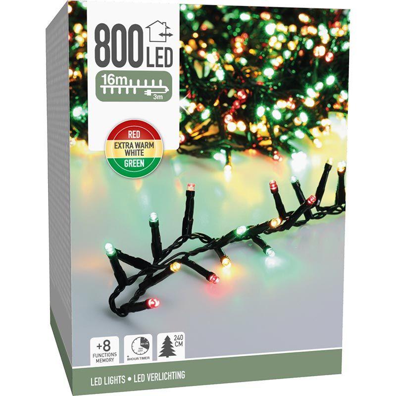 Microcluster kerstverlichting 800 LED en 16 meter, driekleurig — aanvullende productafbeelding