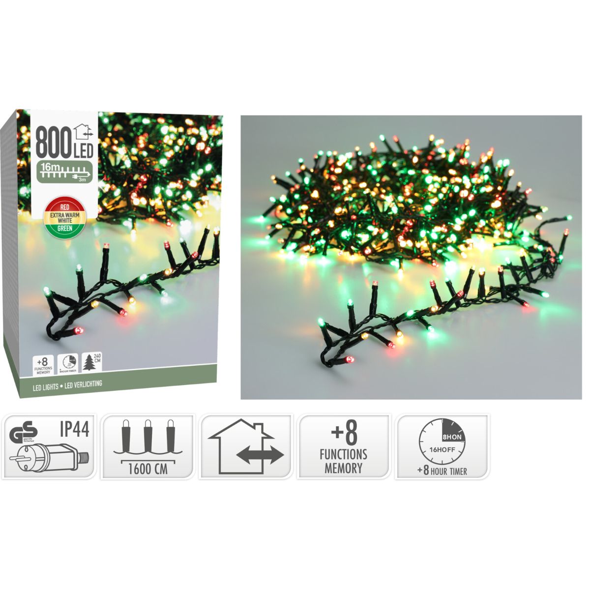 Driekleurige microclusterverlichting van 16 meter met 800 LED — aanvullende afbeelding