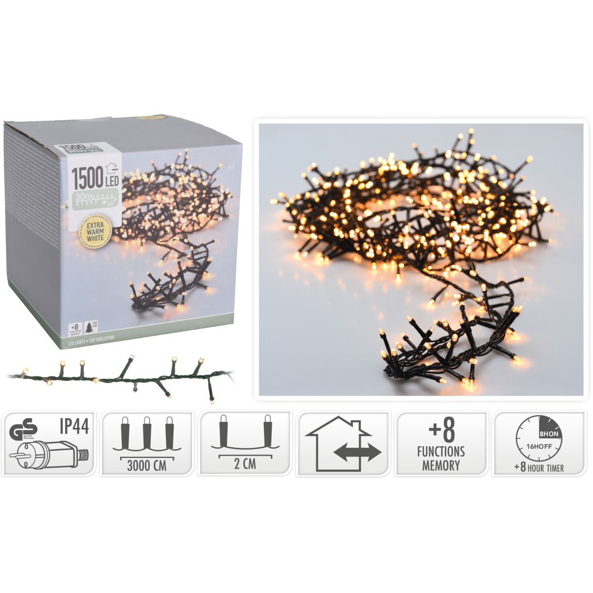 Extra warmwitte microcluster kerstverlichting 1500 LED en 30 meter — aanvullende afbeelding