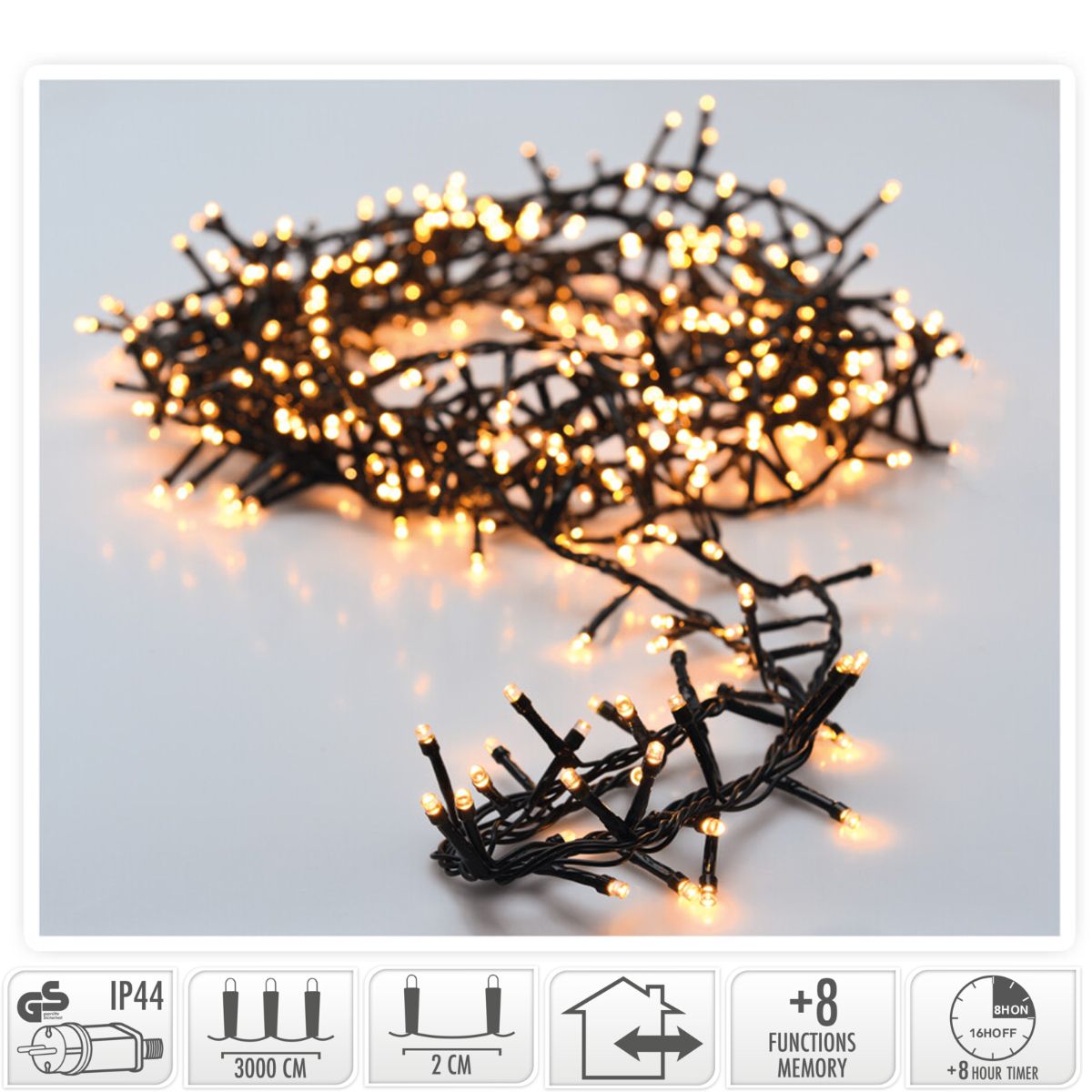 Microcluster kerstverlichting van 30 meter met 1500 extra warmwitte LED-lampjes