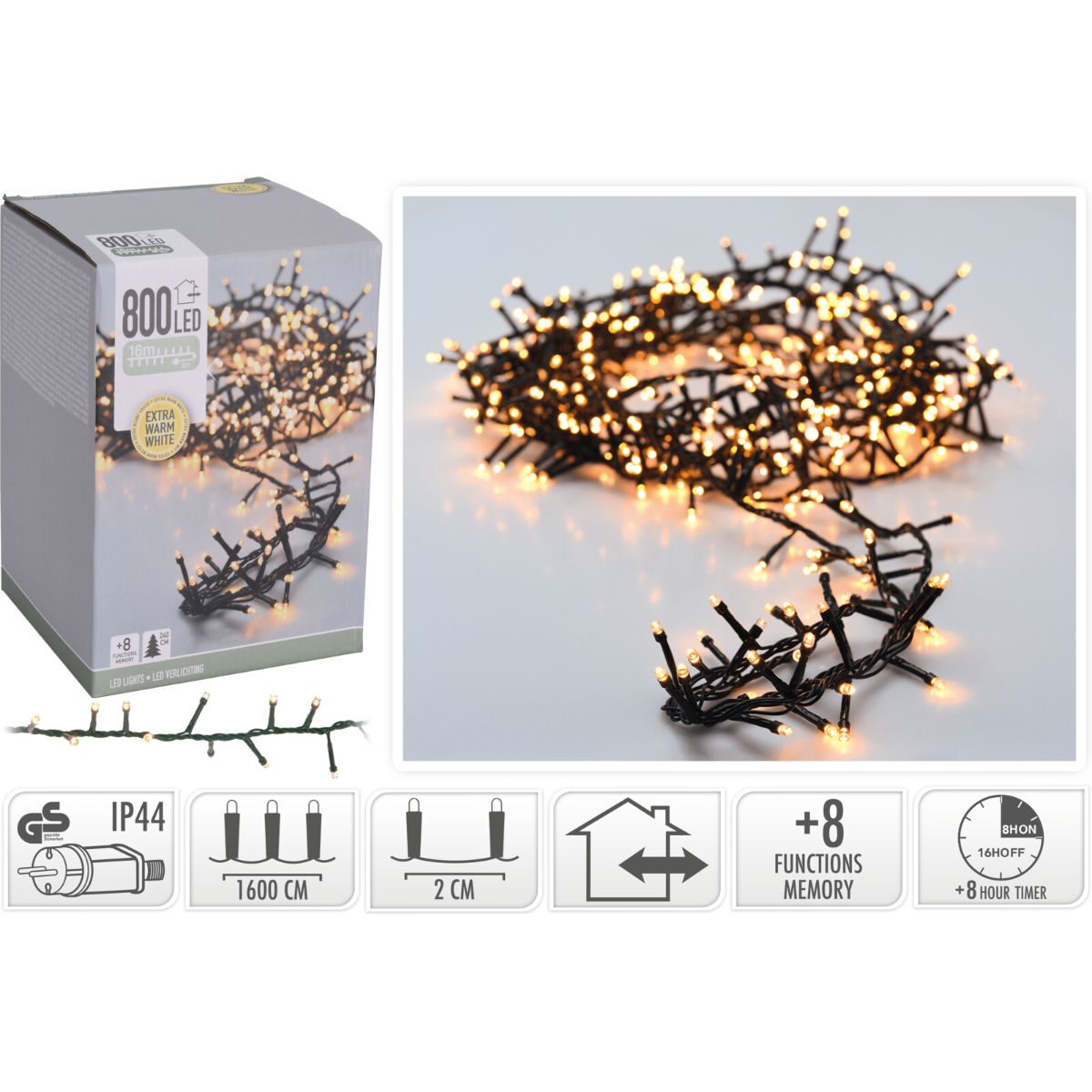 Microcluster kerstverlichting met 800 extra warmwitte LED, 16 meter — aanvullende productfoto
