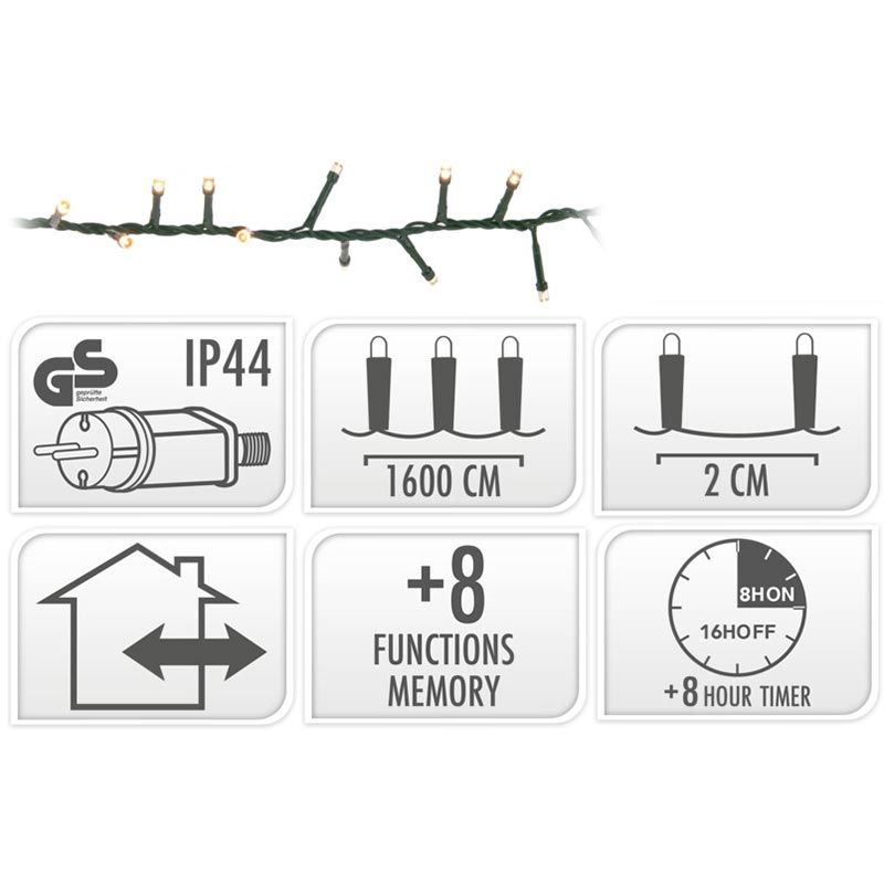 Productafbeelding bij microcluster kerstverlichting 800 LED, 16 meter, extra warm wit