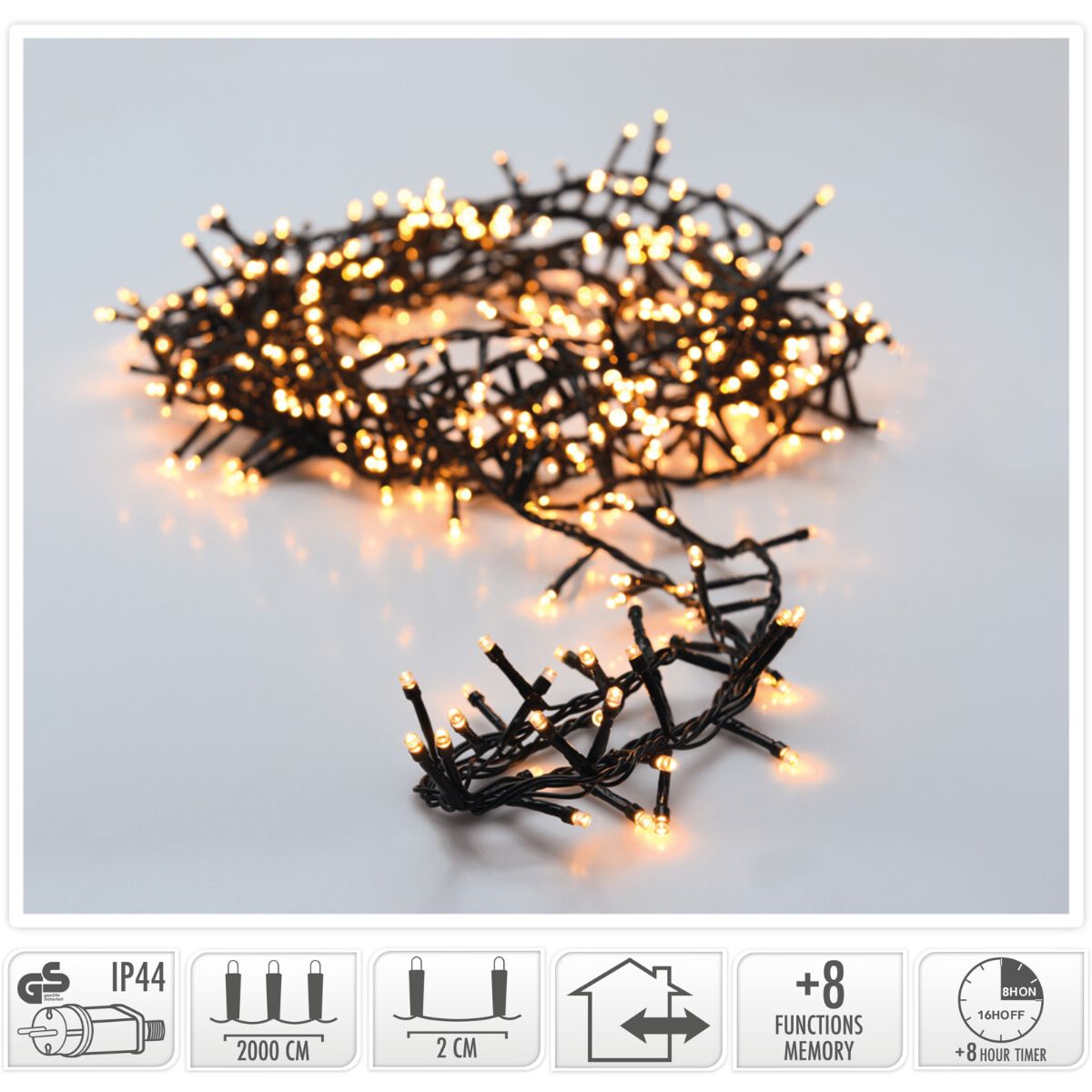 Microcluster kerstverlichting van 20 meter met 1000 extra warmwitte LED-lampjes