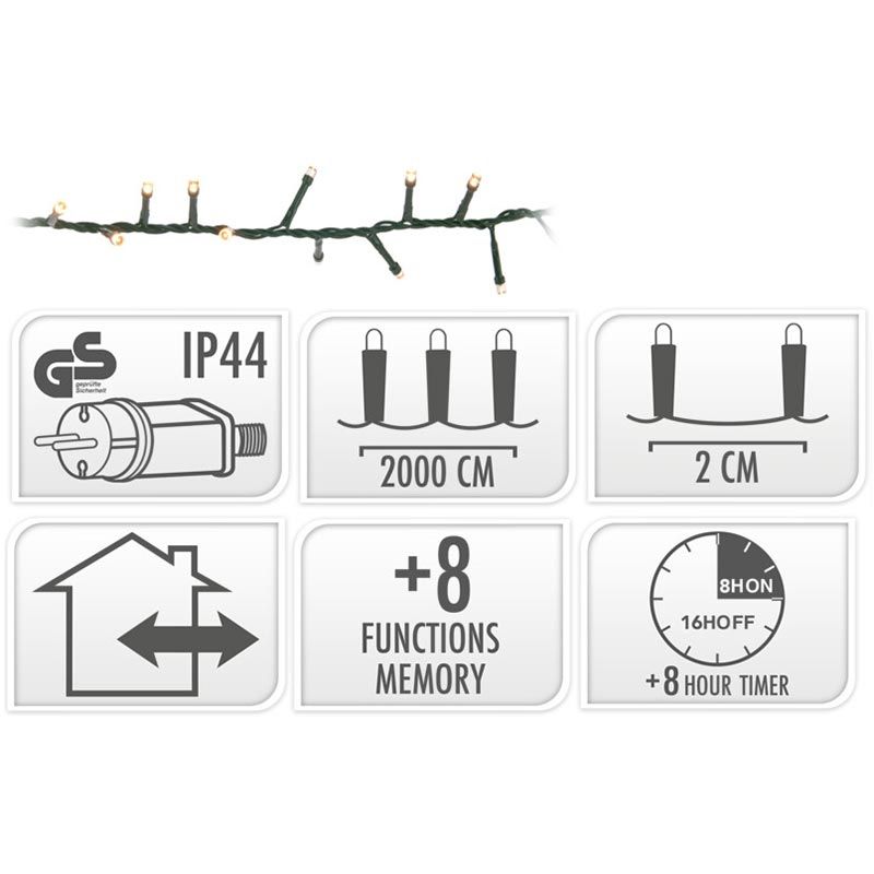 Productafbeelding bij microcluster kerstverlichting 1000 LED, 20 meter, extra warm wit