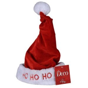 Rode kinderkerstmuts met witte rand, pompon, knipperlichtjes en ingebouwde veer