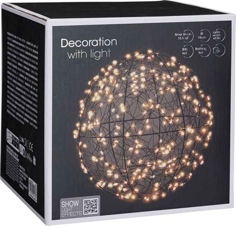 Metalen decoratiebal van 18 cm met 200 extra warmwitte LED — aanvullende productafbeelding