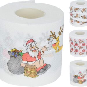 Set van drie rollen kersttoiletpapier met verschillende grappige kerstprints