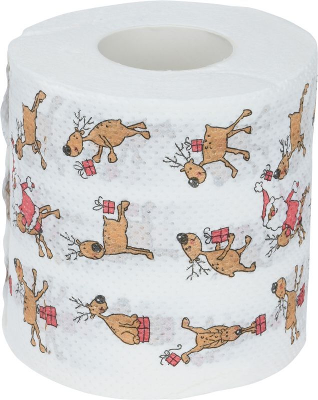 Kersttoiletpapier met vrolijke kerstfiguren — aanvullende afbeelding bij de set van drie rollen