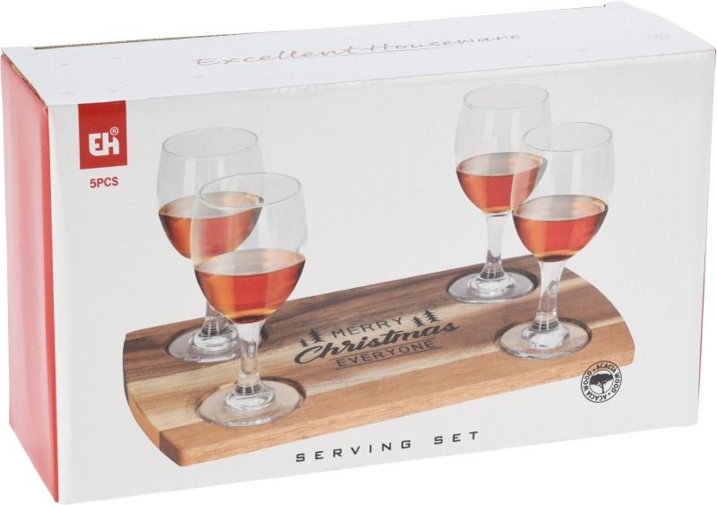 Kerstserveerset met acacia dienblad en vier whiskyglazen van 200 ml — aanvullende productafbeelding
