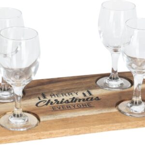 Acacia dienblad met kersttekst en vier whiskyglazen van 200 ml