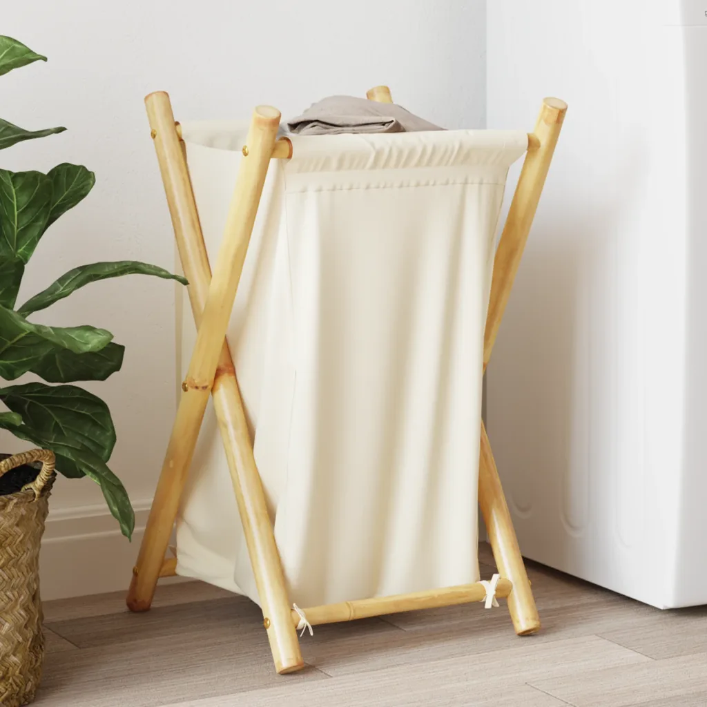 vidaXL Wasmand bamboe crèmewit 41,5 x 36 x 63,5 cm
