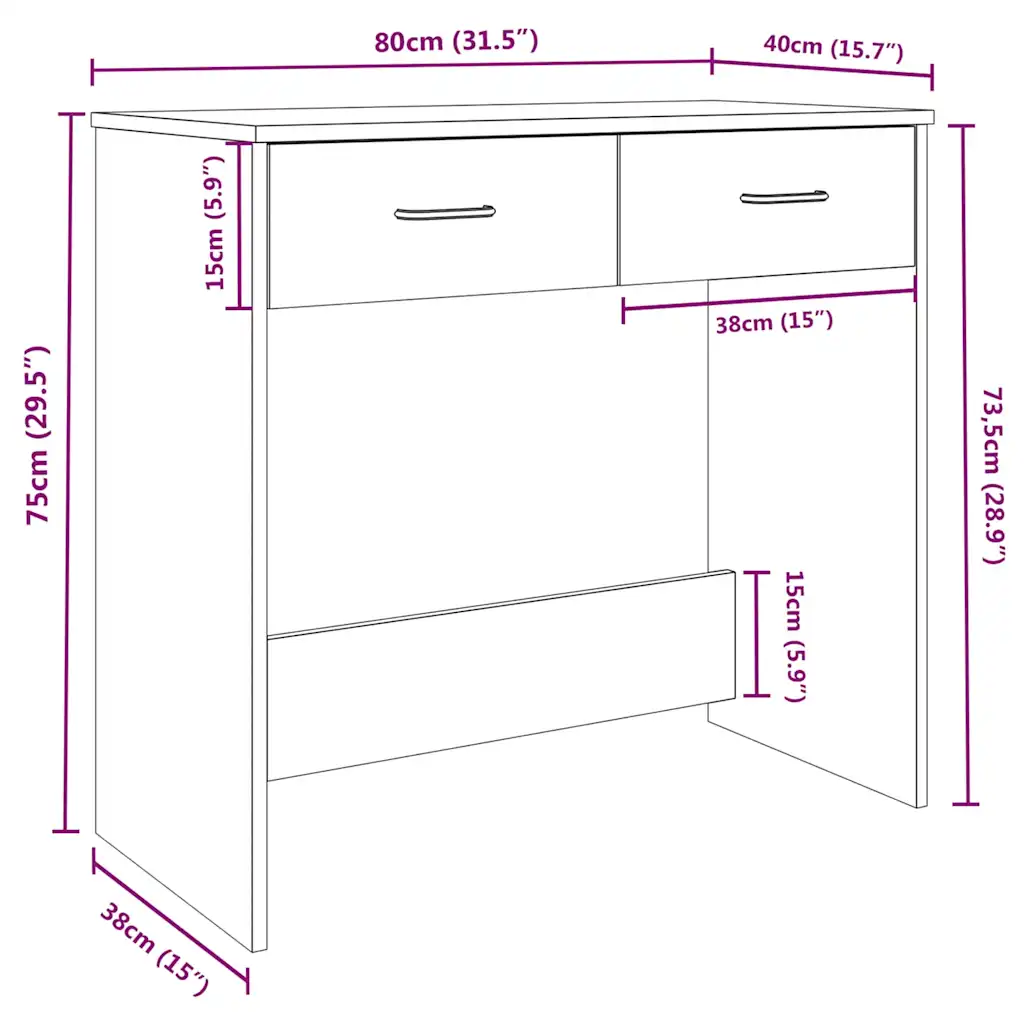 vidaXL Bureau met 2 lades gerookt eiken 80 x 40 x 75 cm