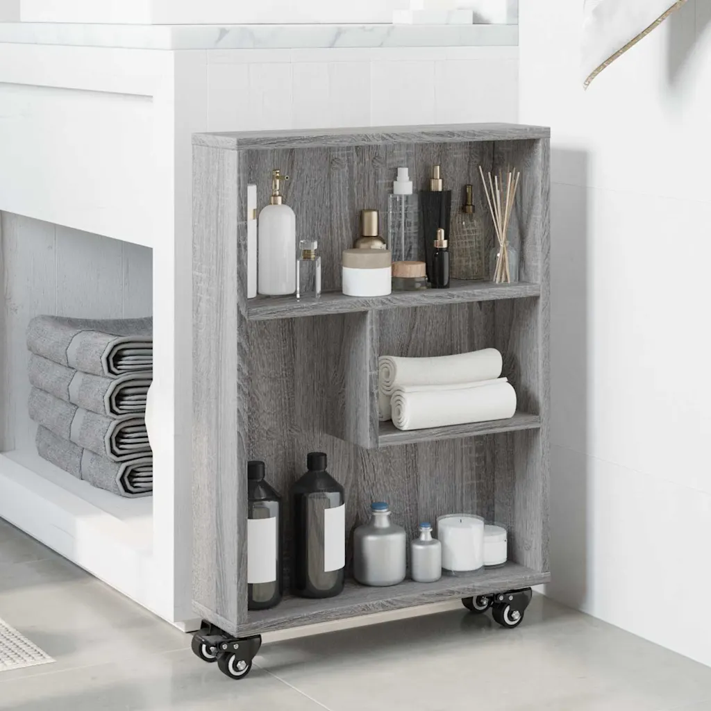 vidaXL Smalle opbergtrolley grijs sonoma eiken 48 x 13 x 68 cm