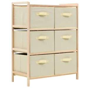 vidaXL Opbergrek met 6 stoffen manden cederhout beige