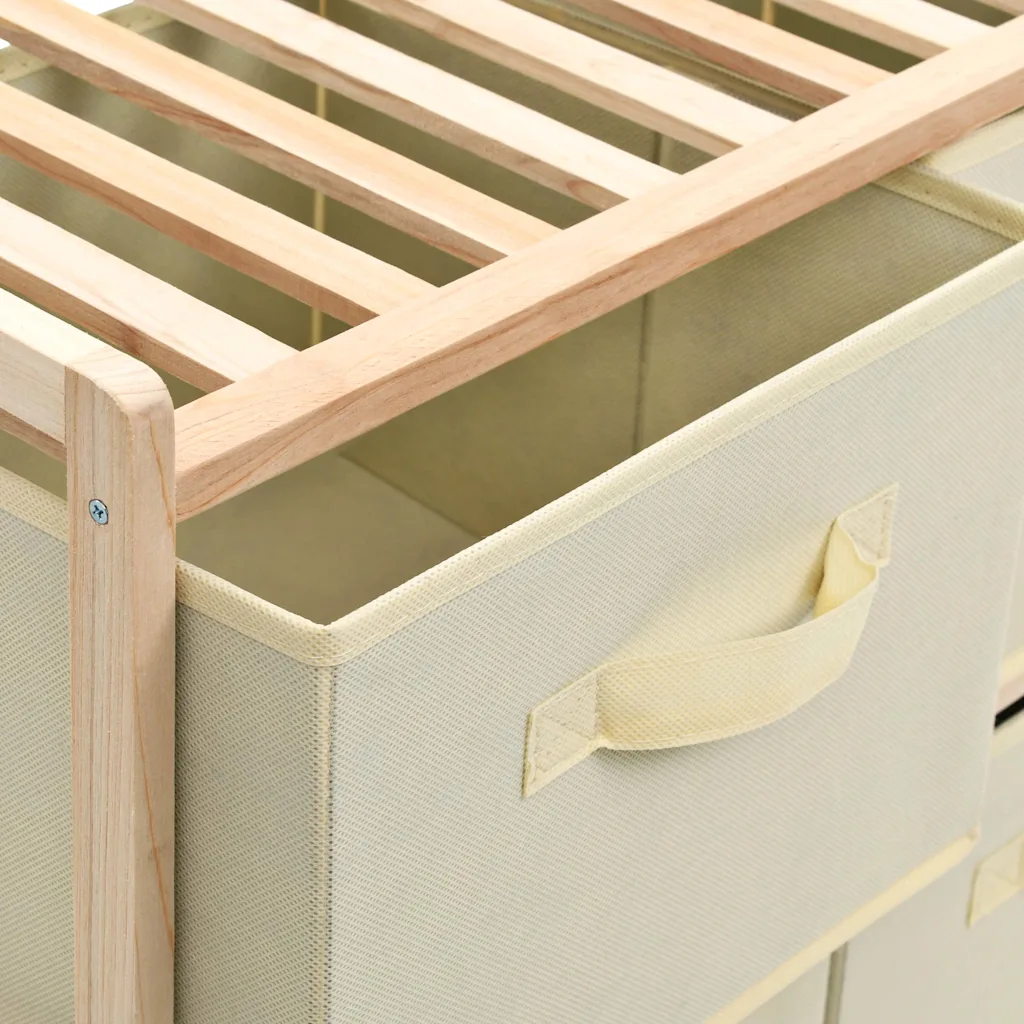 vidaXL Opbergrek met 6 stoffen manden cederhout beige