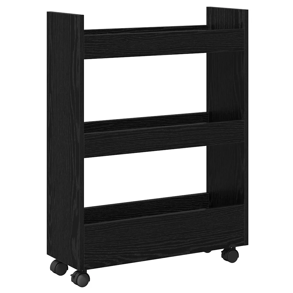 vidaXL Smalle opbergtrolley zwart eiken 60 x 22 x 80 cm
