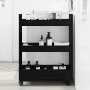 vidaXL Smalle opbergtrolley zwart eiken 60 x 22 x 80 cm