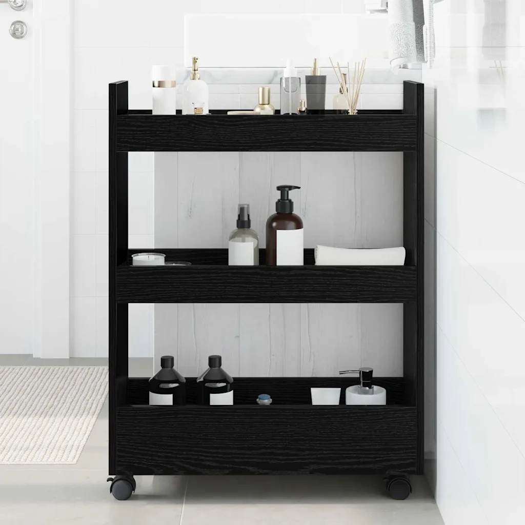vidaXL Smalle opbergtrolley zwart eiken 60 x 22 x 80 cm