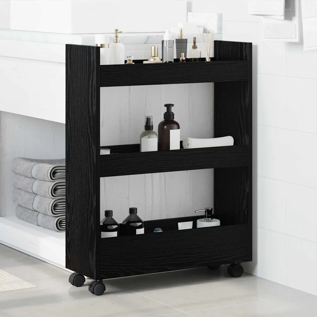 vidaXL Smalle opbergtrolley zwart eiken 60 x 22 x 80 cm