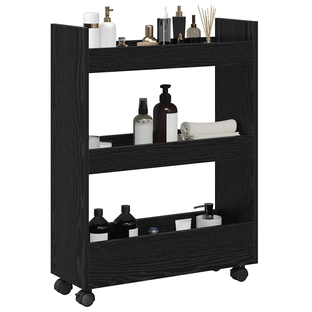 vidaXL Smalle opbergtrolley zwart eiken 60 x 22 x 80 cm