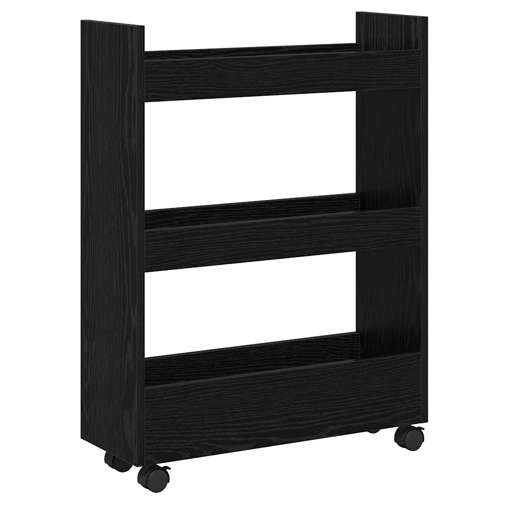 Smalle opbergtrolley zwart eiken 60 x 22 x 80 cm - Afbeelding 7