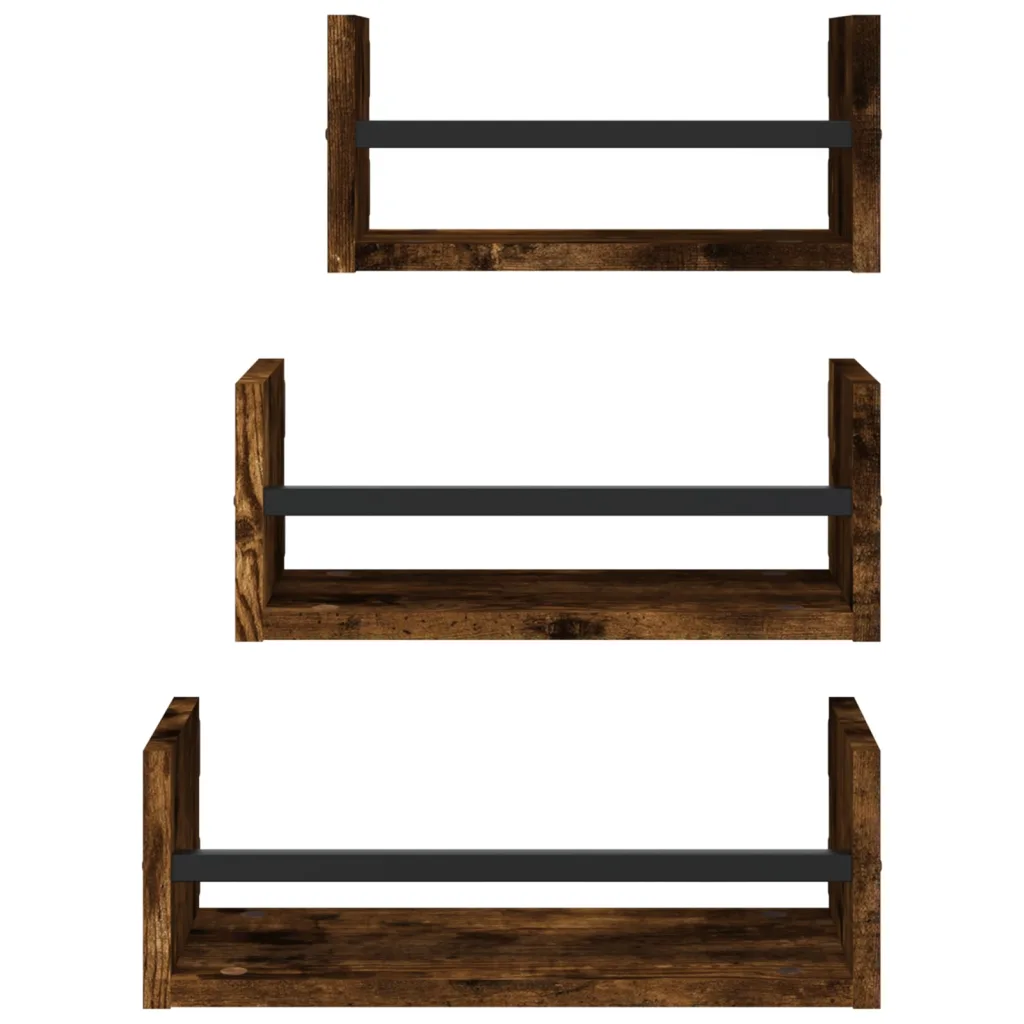Wandschappen 3-delig met stangen gerookt eiken - Afbeelding 3