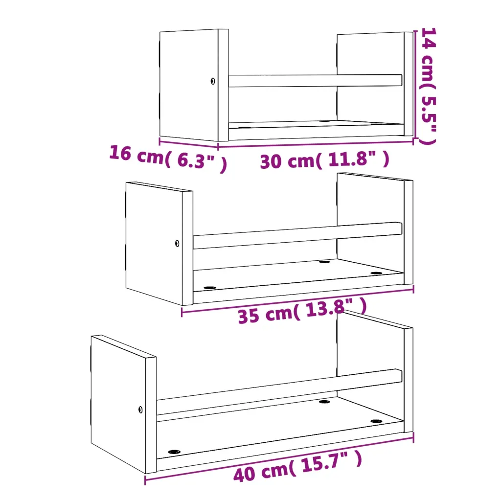 Wandschappen 3-delig met stangen gerookt eiken - Afbeelding 8