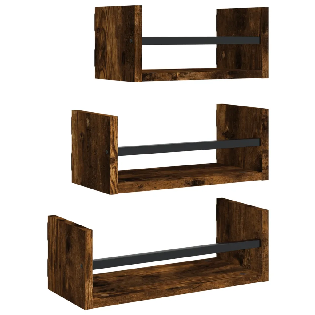 Wandschappen 3-delig met stangen gerookt eiken - Afbeelding 2