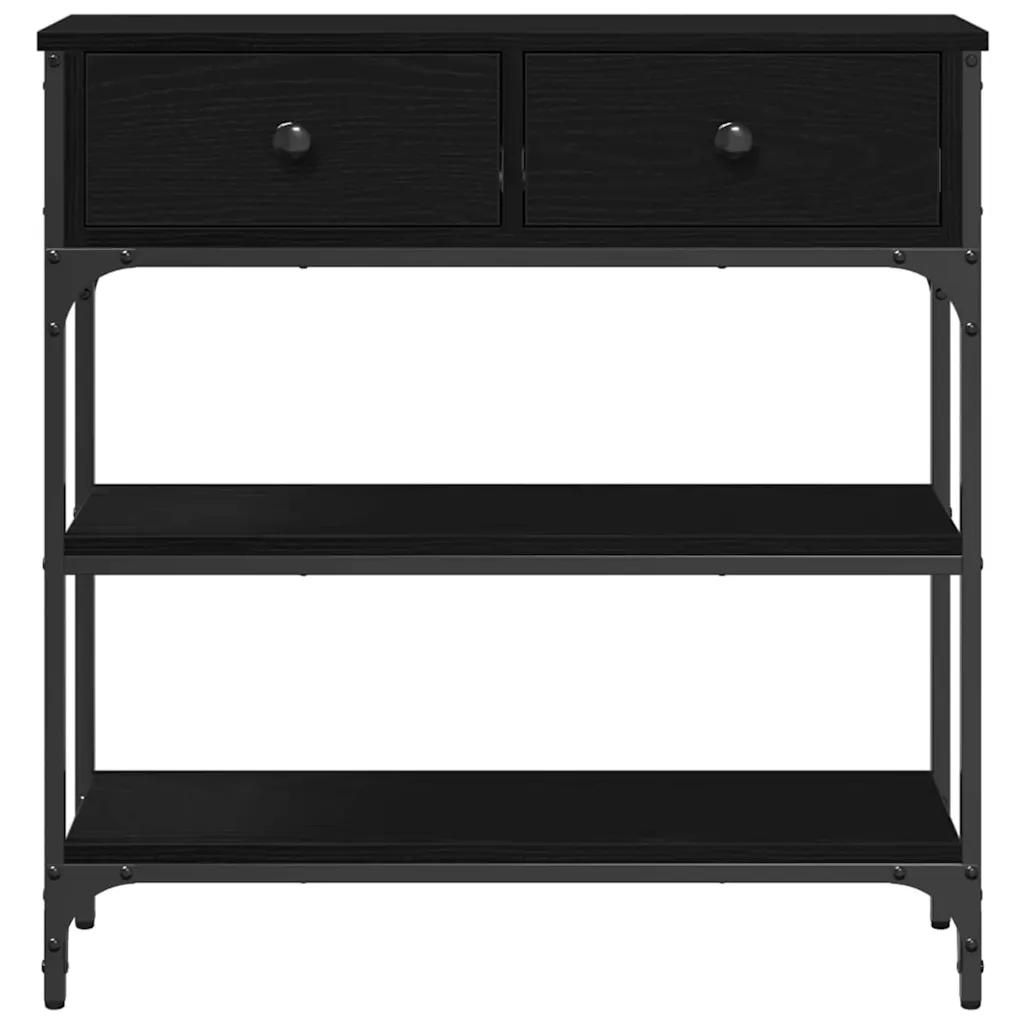 Sidetable met 2 laden zwart eiken 72,5 x 25 x 75 cm - Afbeelding 6