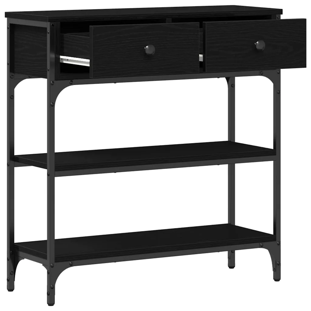 Sidetable met 2 laden zwart eiken 72,5 x 25 x 75 cm - Afbeelding 5