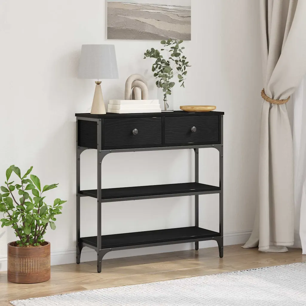 vidaXL Sidetable met 2 laden zwart eiken 72,5 x 25 x 75 cm