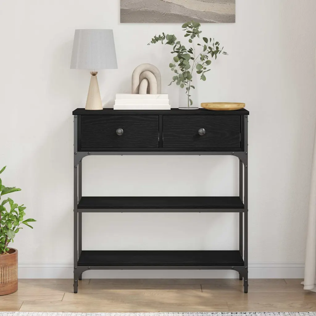 Sidetable met 2 laden zwart eiken 72,5 x 25 x 75 cm - Afbeelding 4