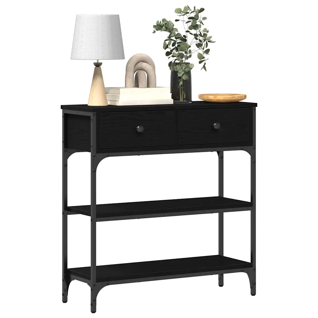 Sidetable met 2 laden zwart eiken 72,5 x 25 x 75 cm - Afbeelding 3