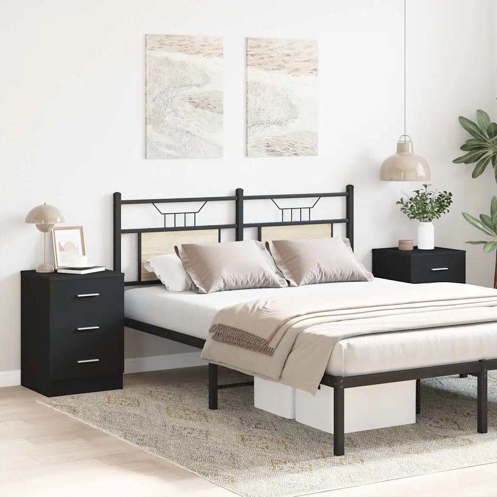 Nachtkastjes 2 stuks zwart 38 x 35 x 56 cm - Afbeelding 3