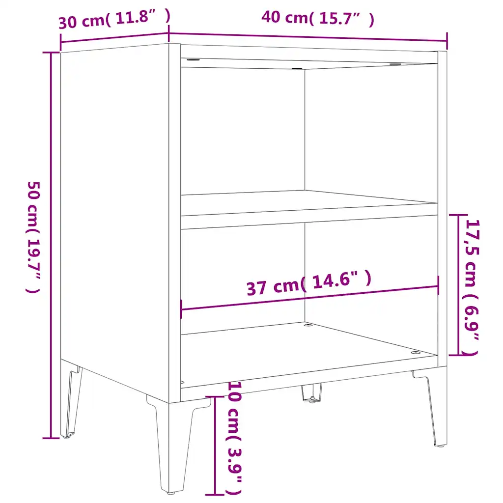Nachtkastje met metalen poten sonoma eiken 40 x 30 x 50 cm - Afbeelding 7